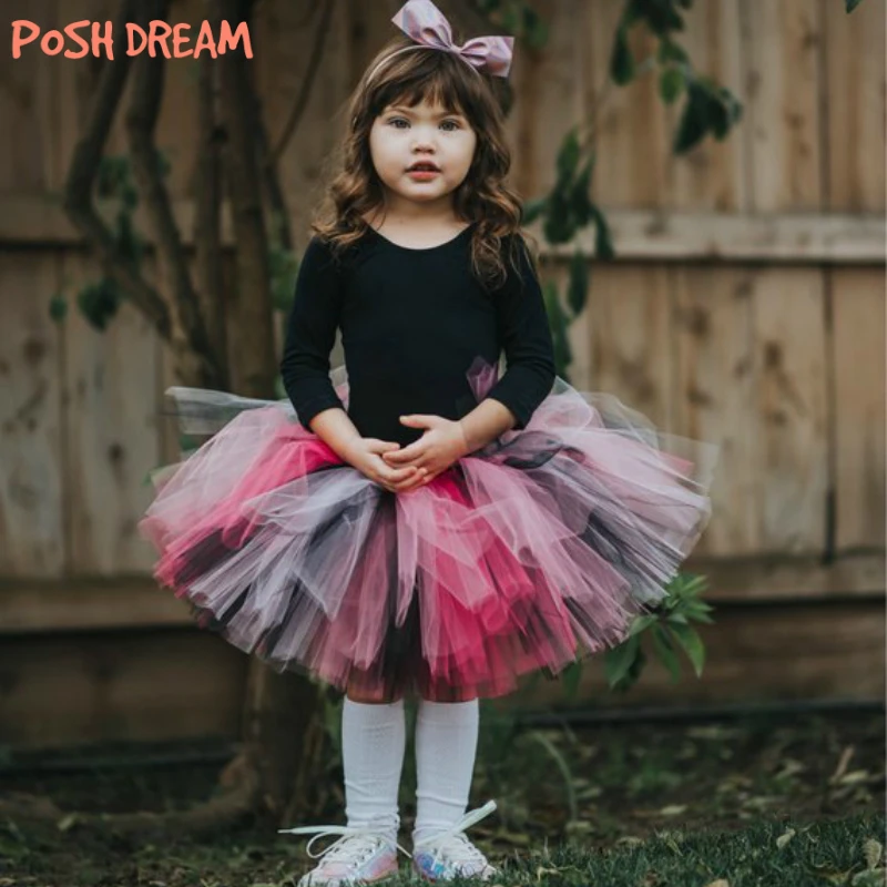 

POSH DREAM Dark Valentine Children Party Tutu Skirt Knee Length Colorful Birthday Tutu Skirts for Girls Baby Cake Smash Photo