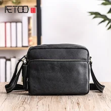 AETOO Men's shoulder bag, leather casual horizontal bag, large capacity cowhide male oblique cross bag