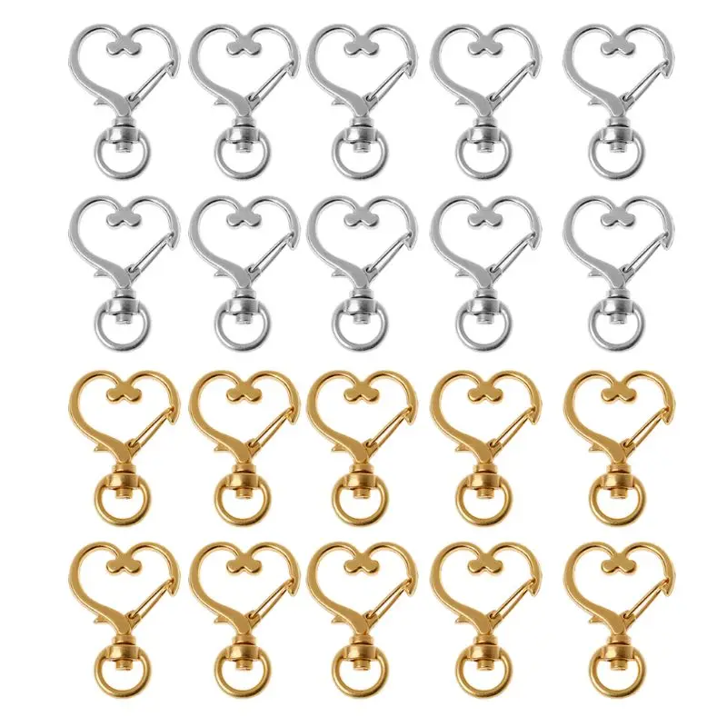 

Free shipping 10Pcs Metal Swivel Lobster Clasp Snap Hook Heart Shape Keychain Jewelry Findings