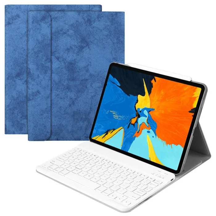 Для нового iPad Pro 11 Чехол W Беспроводная Bluetooth клавиатура умный кожаный защитный чехол для iPad Pro 11 дюймов планшет клавиатура - Цвет: Blue with white key