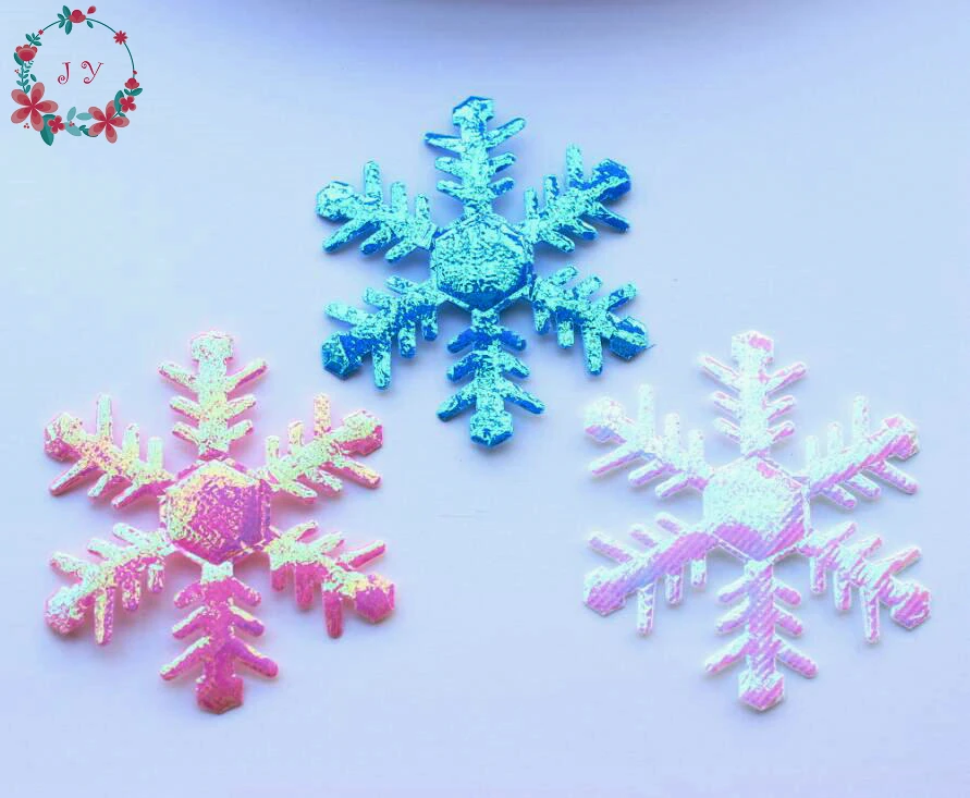 150pcs/lot AB iridescent Glitter Snowflake Patches Fabric Applique