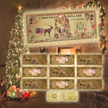 

US Gold Plated Banknote Christmas Colorful Banknote Santa Claus Gold Paper Money With Greeting Card For Christmas New Year Gift