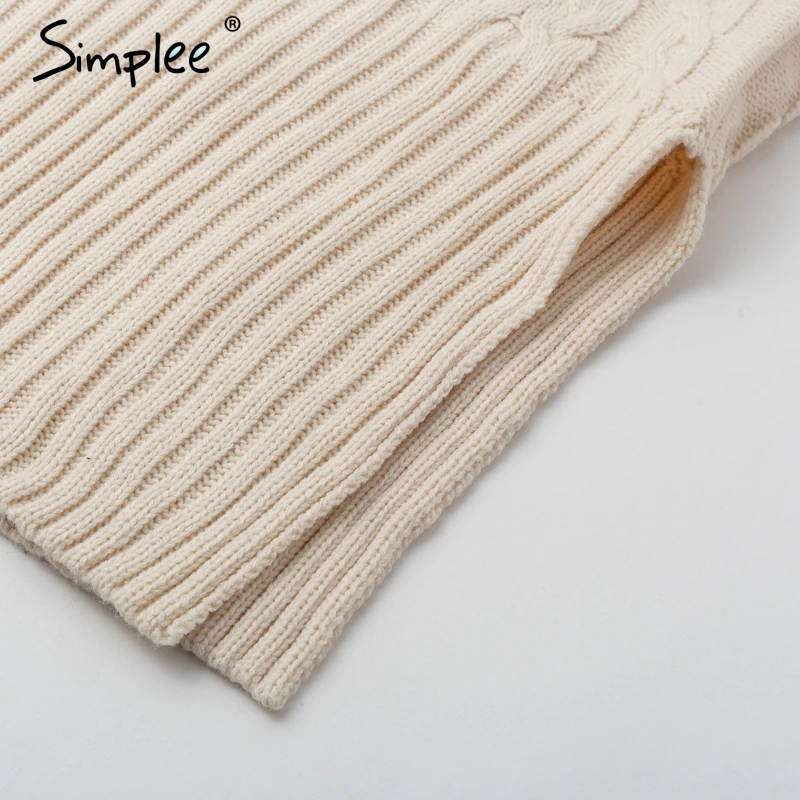 Simplee Elegant side split warm long sleeve women dress Turtleneck fit autumn winter sweater dress White dresses fashion 2018