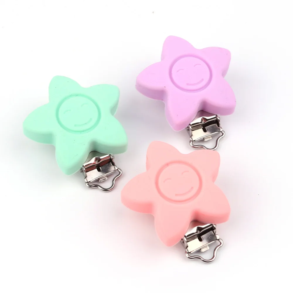 

TYRY.HU 1pc Star Silicone Nipple Clip Stainless Steel Silicone Pacifier Clips Baby Teether Accessories Clips Silicone Baby Clips