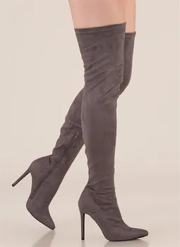 

Classic Style Suede Thigh High Boots Side Zipper High Heels Stiletto Gladiator Over The Knee Boots Pointed Toe Dress Shoes Women