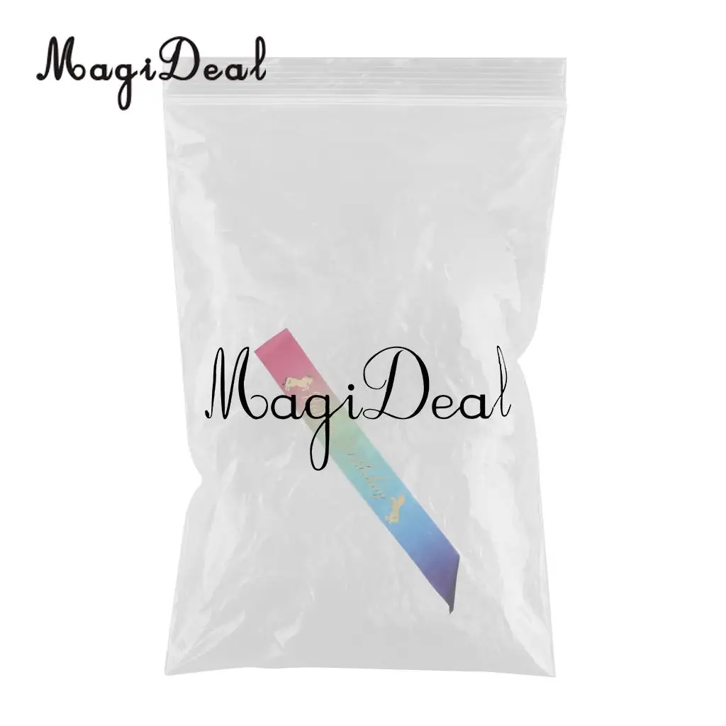 MagiDeal Decorative Magical Unicorn Happy Birthday Satin Sash Kids Birthday Party Fancy Dress Costume Accessories