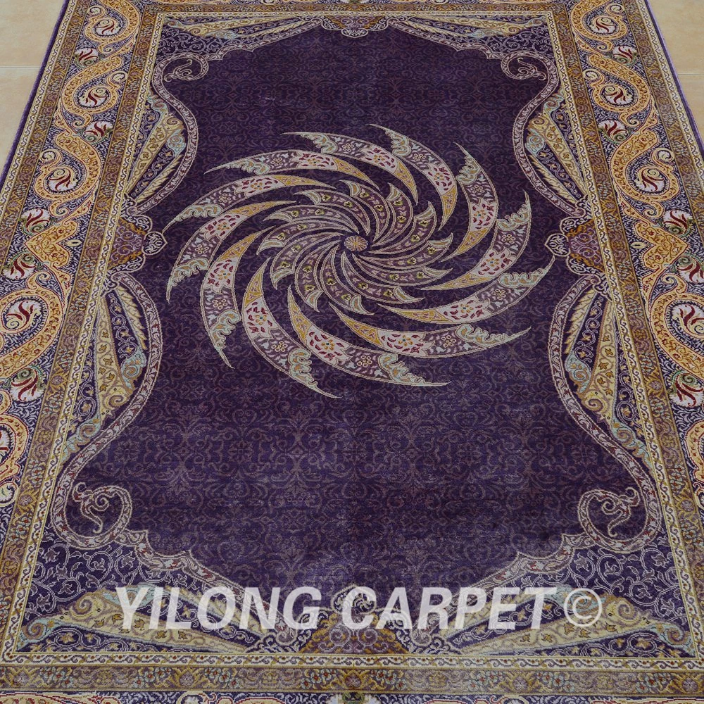 Yilong 4'x6' традиционные фиолетовый гостиной ковер vantage ручной работы Тебризе шелковые ковры(0123