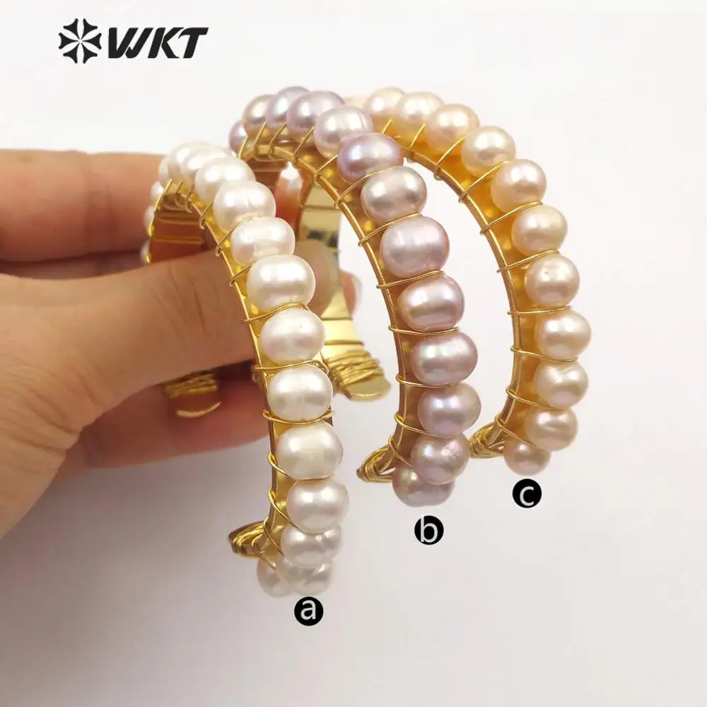 

WT-B474 Natural Pearl Bracelet White Yellow Purple Color Round Pearl bracelet Garland Shape Wedding Jewelry For Women