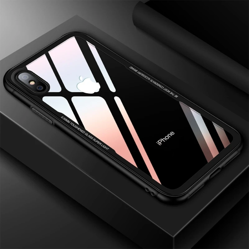 

CAFELE For iPhone XS Case Ultra-thin Transparent TPU+Tempered Glass Shockproof Protective Back Cover Silicone Case For iPhone X