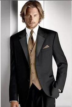 

New Arrival Groom Tuxedo Black Groomsmen Notch Lapel Wedding/Dinner Suits Best Man Bridegroom (Jacket+Pants+Tie+Vest) B288