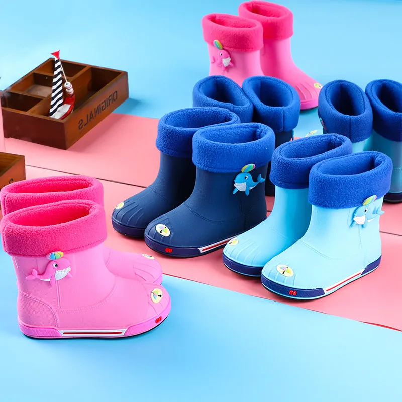 

Fashion PVC rubber cartoon Rain shoes Spring Autumn Winter Waterproof Shoes Baby short tube plus velvet warm rain boots