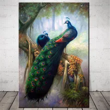 Павлин перо холст Художественная печать, современная живопись зеленый изображение животного на стене Домашнее произведение искусства для настенное уркашение для гостинной