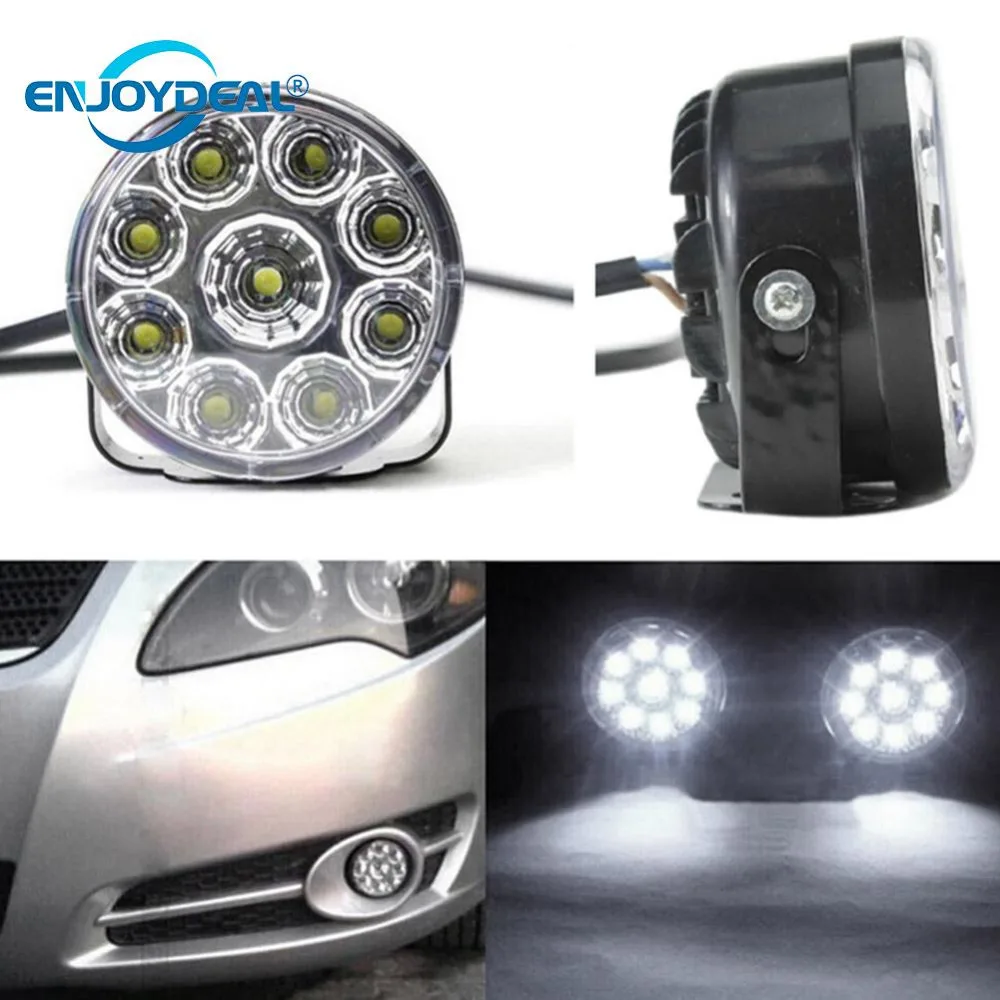 DRL Round Daytime Running Light Car Fog Lamp Day Driving Lamp 12V 9 LED Auto Headlight White Fog