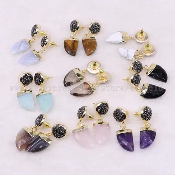 

5 pairs natural stone faceted Stone dangle earrings small charm drop earrings Wholesale drop earrings Gems jewelry 2858