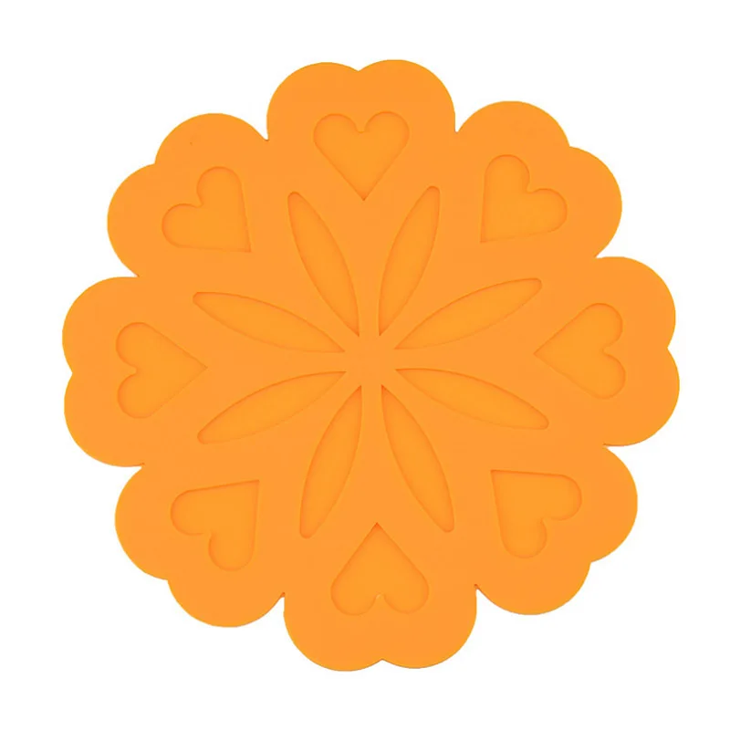 Утолщенная силиконовая изоляция Hight temperature Heart столовая салфетка Peach Blossom Anti-scalding кухонные инструменты Coaster - Цвет: Orange