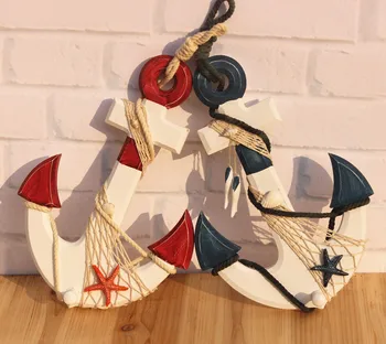 

Mediterranean Background Wall Mural Wooden Anchor Hook Room Ornament Handmade Craft Home Decoration Accessories 33*23 cm