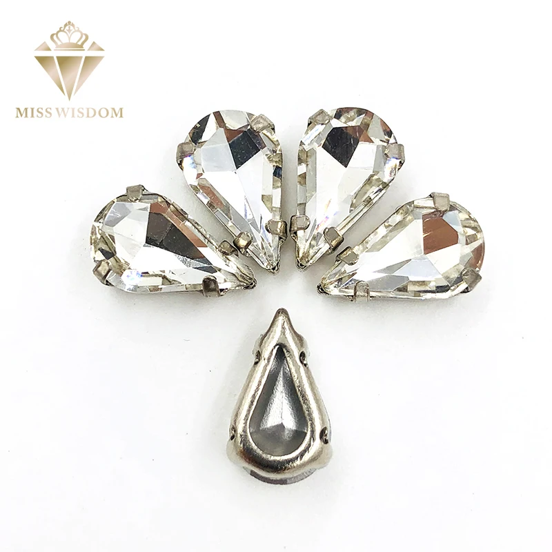 

30pcs/pack 6X10mm/8X13mm high quality White pear drop Sew on rhinestones Copper claws hollow thick bottom DIY accessories