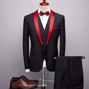

Men's suit 3 piece set (jacket + pants + vest) new high quality men's shawl collar casual suit wedding banquet dress