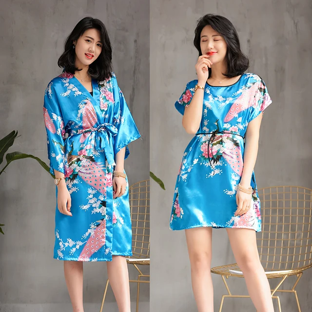 Sexy Wedding Bride Bridesmaid Robe Set 2018 Summer Ladies Rayon Kimono Bathrobe Gown Flower&Peacock 2PCS Sleepwear Nightwear