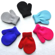 Детские вязаные теплые мягкие перчатки для мальчиков и девочек ярких цветов, милые Варежки Унисекс