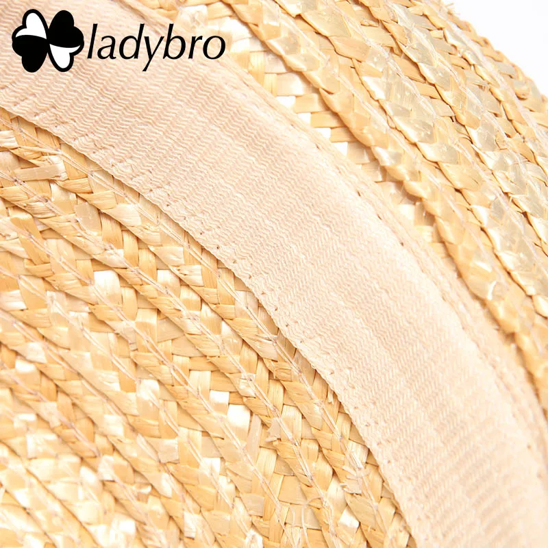 Ladybro Летняя женская шляпа-канотье, Женская Повседневная Панама, брендовая Классическая соломенная шляпа с бантом, плоская шляпа от солнца, женская шляпа Fedora Chapeau