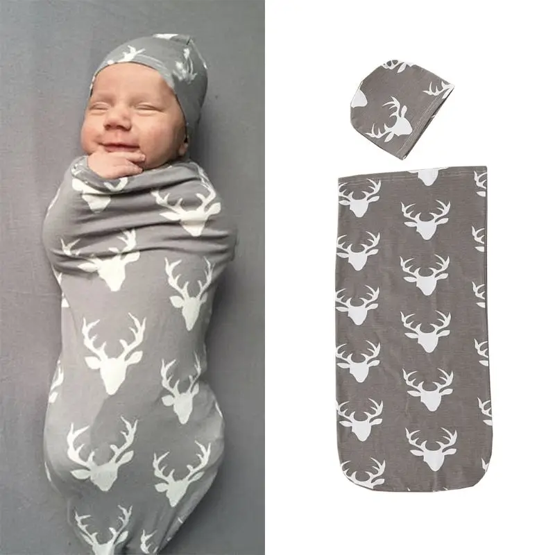 

New Cotton Newborn Infant Baby Boys Girls Swaddle Wrap Newborn Blanket Sleeping Bag With Hat 2pcs