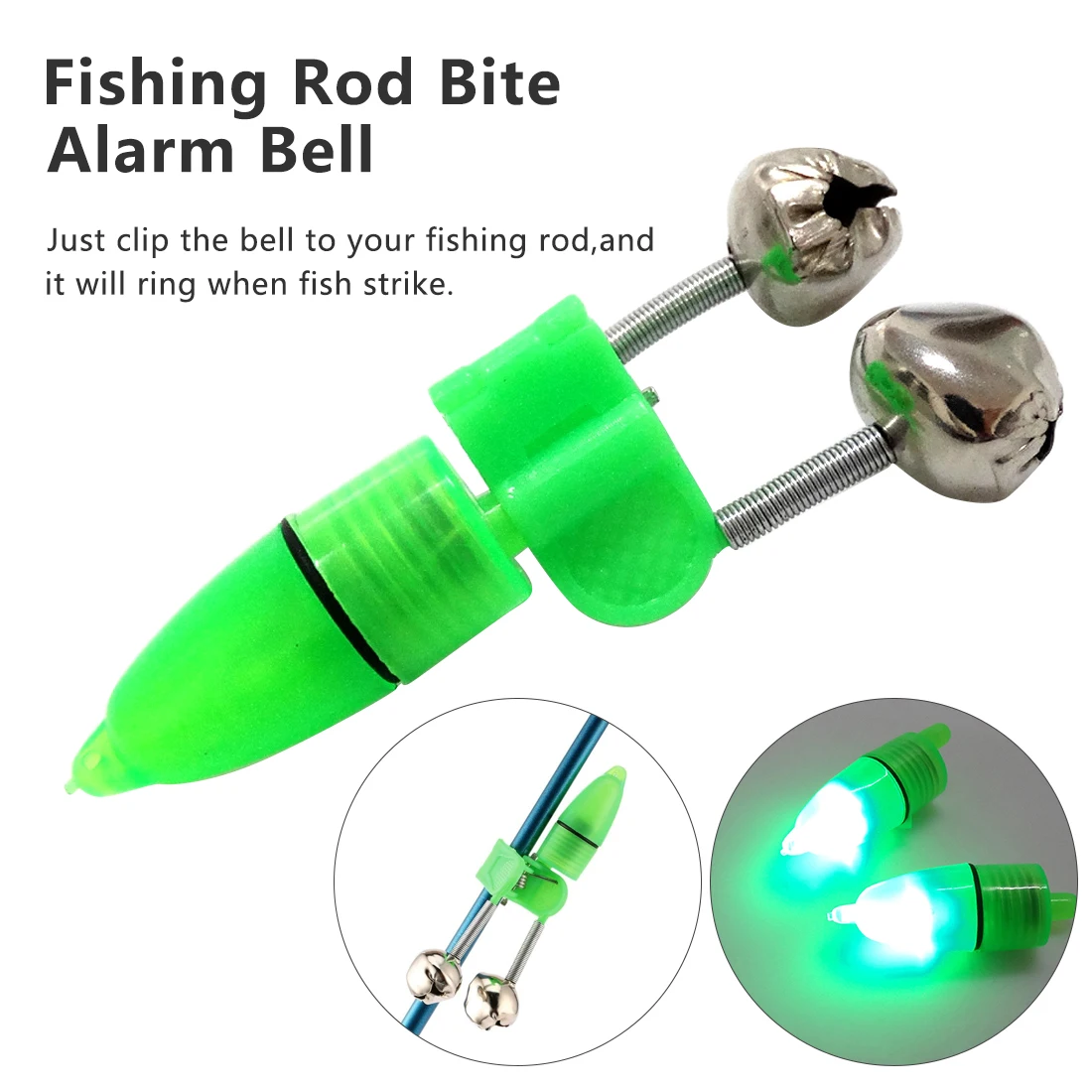 

75*26 LED Flash Light Night Fishing rod bite alarm bell Electronic Alarm Finder Double Twin Bells Tip Clip On Fishing RodTackle