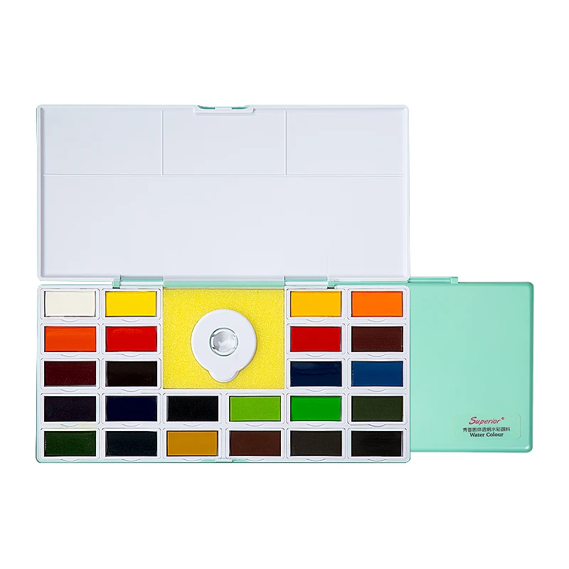 

Superior card music solid watercolor paint 24 color sub-packaged watercolor brush set Yan Cai beginners art supplies