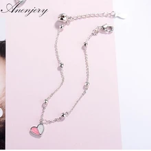 Anenjery, летние ювелирные изделия, 925 пробы, серебряный браслет для женщин, девушек, розовый, мороженое, сердце, бусины, браслет, лучший друг, подарок, S-B165