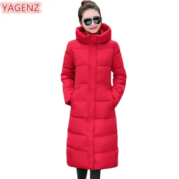 

YAGENZ Female Down Cotton Jacket Winter Coat Women Long Coat Parkas Mujer 2018 Plus size Coat Loose Warm Hooded Jackets Tops 419