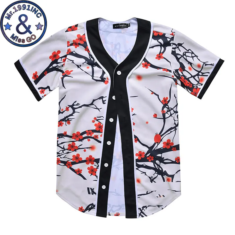 Fashion 3D Floral Print Baseball Jersey Men 2018 Summer Short Sleeve Baseball Jersey Men Hipster Hip Hop Streetwear Tops Tees