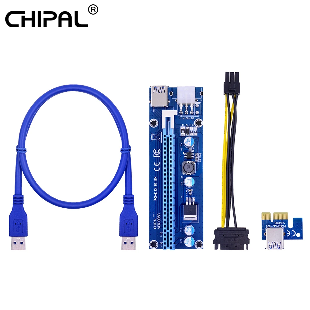 CHIPAL 10 шт. VER006C 60 см PCI E Riser Card Express 1X к 16X адаптеру USB 3 0 кабель SATA 6Pin питание для Bitcolin
