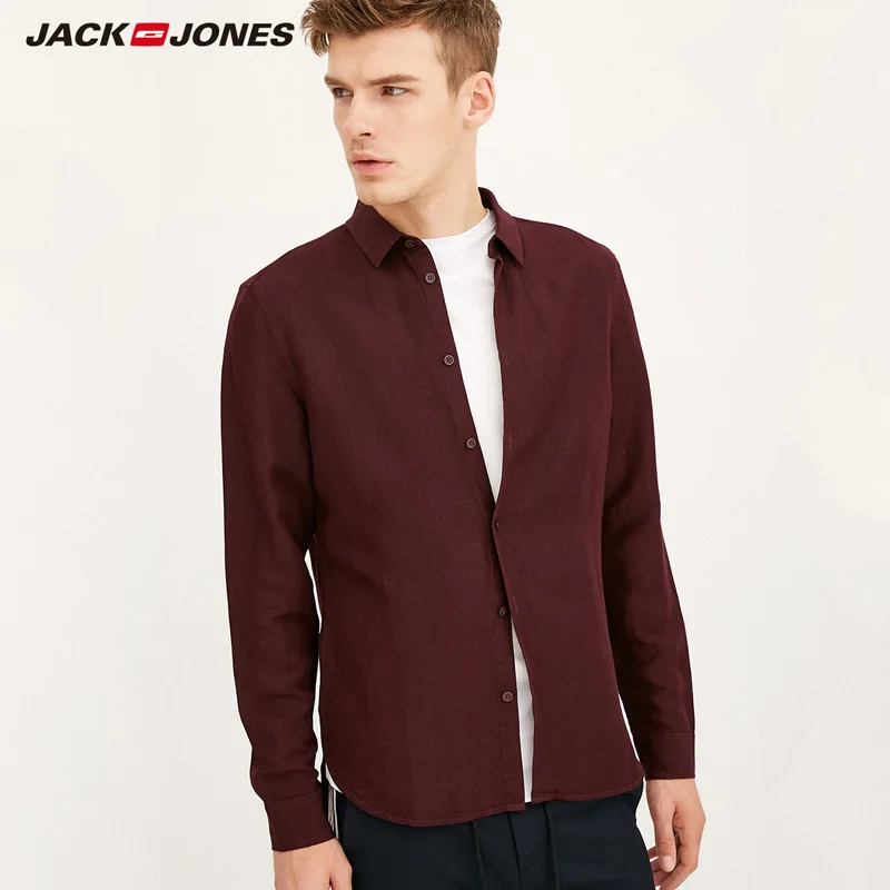 Джек Джонс весна лето мужские рубашки Повседневная приталенная рубашка с длинным рукавом льняные рубашки мужские | 217305502