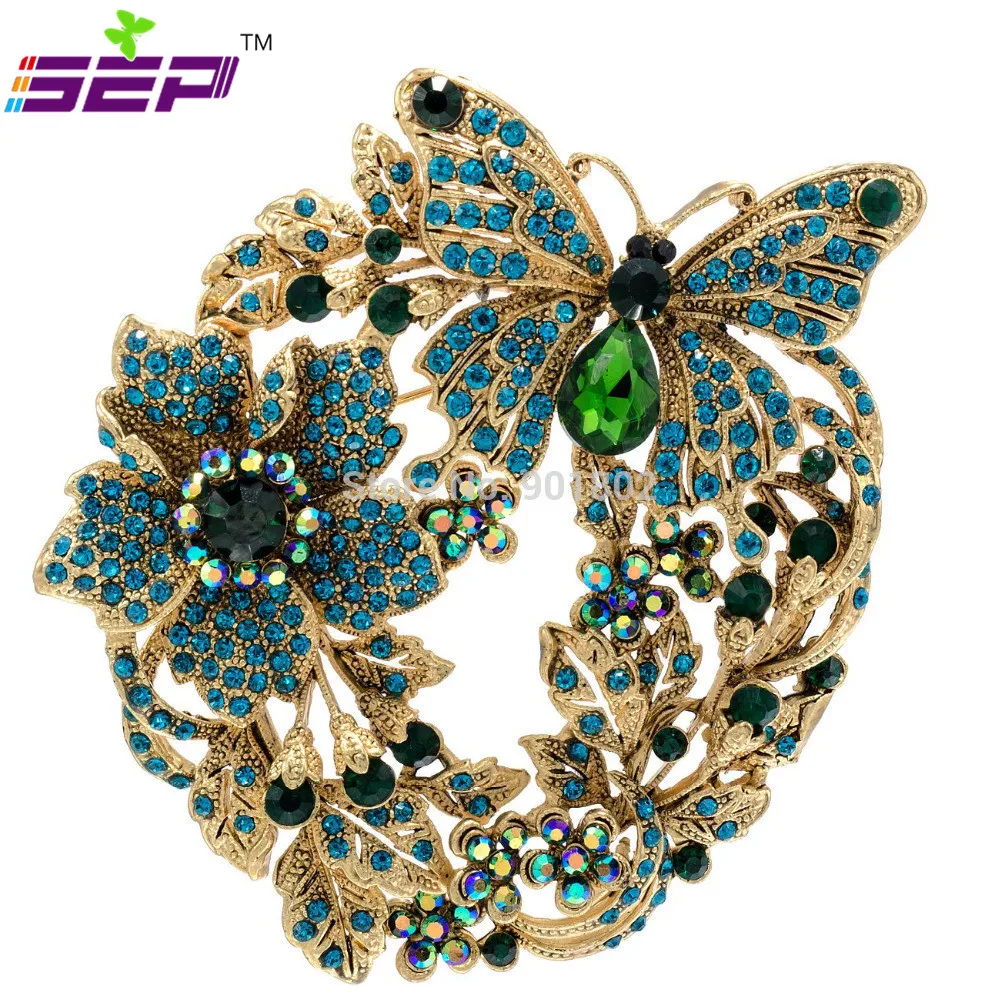 Flower Butterfly Large Brooch Crystals Rhinestone Broach Pins for Women Jewelry Accessories Birthday Gifts 4489