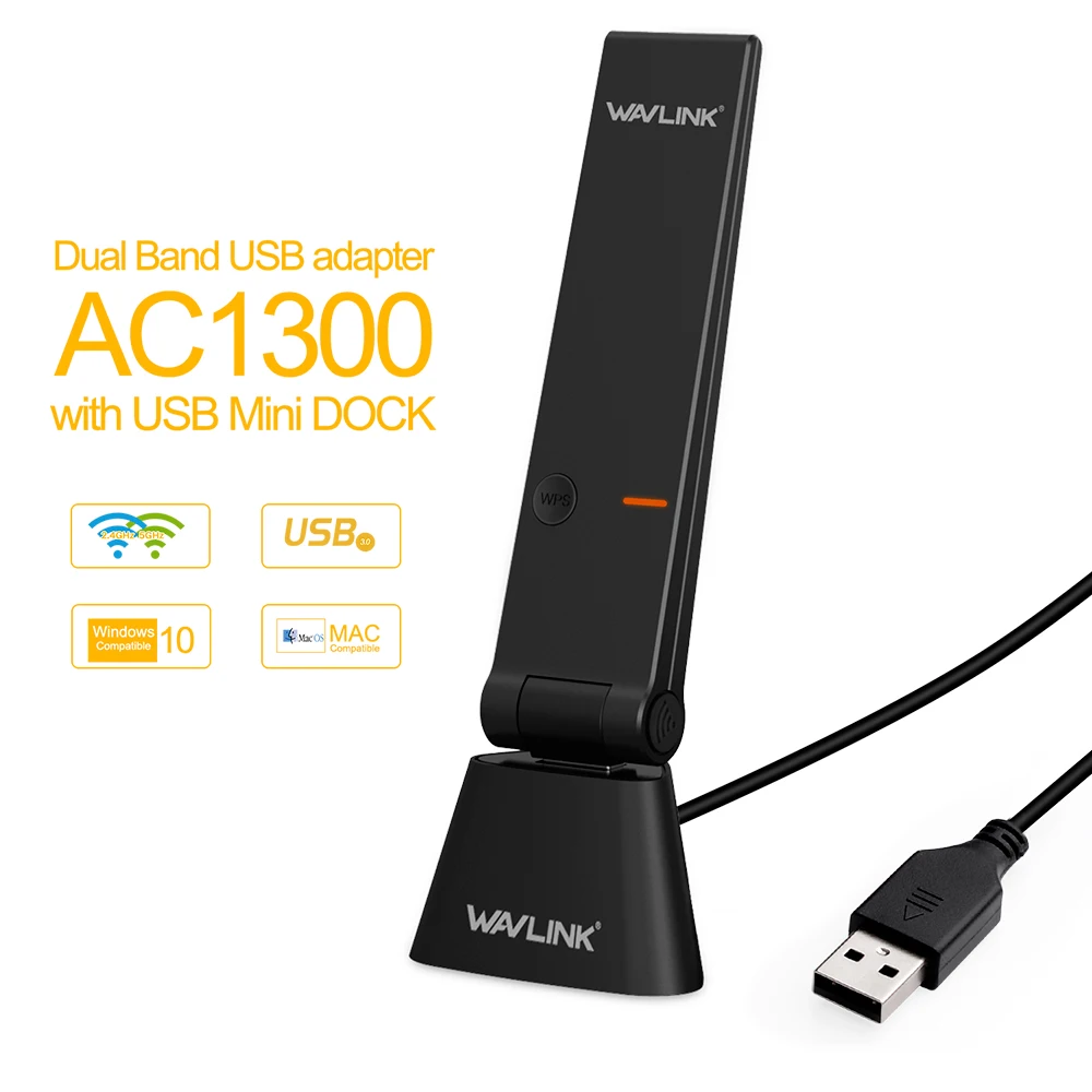 Мини док 1300 Мбит/с двухдиапазонный USB адаптер Wi-Fi 2,4G/5G беспроводная сетевая карта WPS 802.11ac/a/b/g/n Wavlink для Windows MAC OS PC