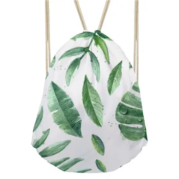 

Noisydesigns Green Leaves Hawaiian Style Cinch Sack Backpack Beach Bags Storage Travel Mini Backpacks For Girls Shopper Bag