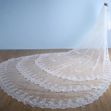 Роскошная 5 метров полная кромка с кружевом Блестки 3 Слоя Длинная свадебная вуаль с расческой белая слоновая кость для новобрачных вуаль аксессуары