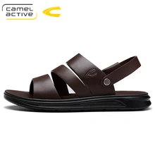 Сандалии из натуральной кожи; коллекция года; модные летние пляжные туфли; Вьетнамки; большие размеры 39-44; мужские тапочки; дышащая обувь