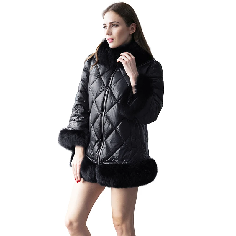 En À Manteau De Coton Vers Bas Zipper rembourré Chaud Le Cuir Femmes Belle Veste Longues Hiver 6q1261 D'hiver Manches Parkas Noir Épaissir Fourrure q1pwzaI