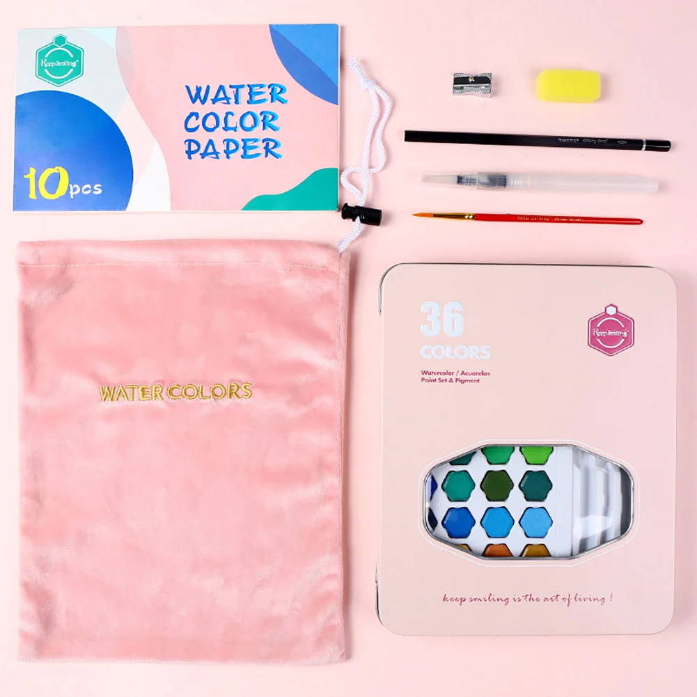 

Watercolor Pigment Set Student Portable Art Supplies Practical Professional Gift 36-color Stationery Iron Box Painting Drawing