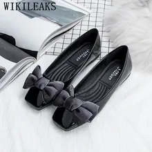 Для женщин обувь на плоской подошве Лакированная кожа Повседневное квадратный носок Бабочка-узел Лодка обувь для офиса женские лоферы лианы Zapatos De Mujer