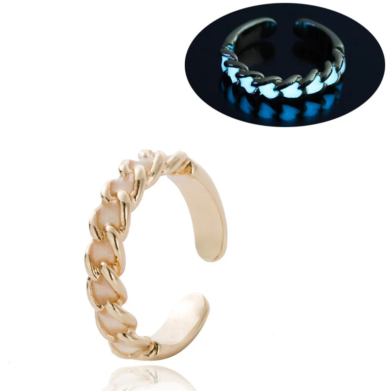 Hot Sale Adjustable Heart Shape Luminous Ring Glowing in Dark Silver Color Rings For Womens Glow Hollow Heart love Free Size - Цвет основного камня: Glod Blue