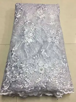 

Lilac 3D Lace Fabric with Beads and Stones High Quality African Tulle Lace Fabric 2019 Guipure Nigerian Lace Fabrics