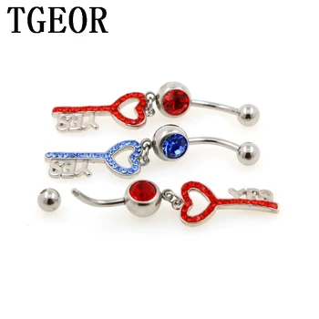 

Hot wholesale 1.6*11*5/8 mm 20pcs dangle key gem crystals navel ring Stainless Steel belly button ring free shipping