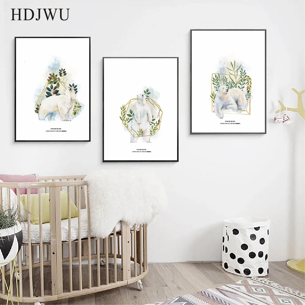 

Nordic Canvas Painting Wall Picture Hand-painted Animal Polar-bear Printing Posters Wall Pictures for Living Room DJ55