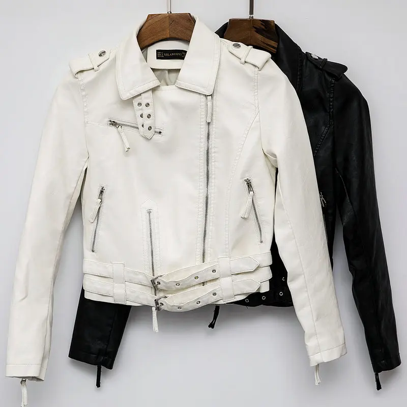 

2019 New Arrival Women Autumn Winter Motorcycle Faux Leather Jackets Lady PU Black Beige Biker Cool Streetwear Casual Coats