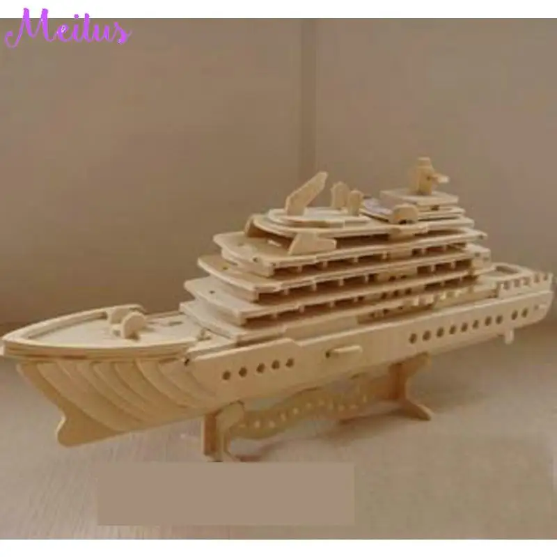 Fancy Intelligent Educational Toy 3D Model Ship Wooden Puzzle Diy