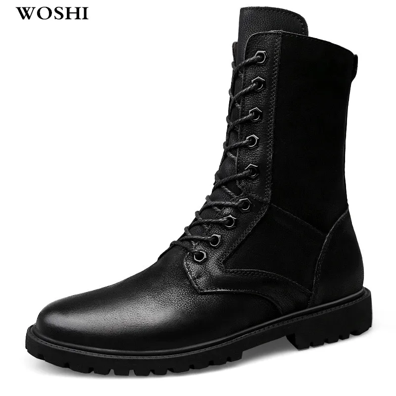 

Plus size 16 17 Army with fur Genuine leather snow Boots Men Fashion Military keep warm winter loafers Boots casual shoes w4