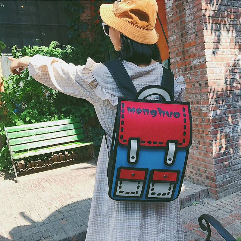 Menghuo 2017 New 3D Jump Style 2D Drawing Cartoon Paper Bag Comic Backpack Messenger Tote Fashion Cute Student Bag Bolos Mochila (54)