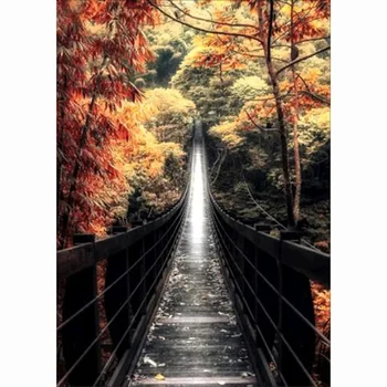 

DIY diamond embroidery Autumn forest bridge 5D Diamond painting Cross Stitch full square Rhinestone mosaic decor m053
